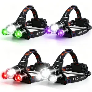 90° Adjustable T6 LED Headlamp, 4 Modes Red/Green/395nm UV Head Light IPX4 Waterproof Hands Free Flashlight for Outdoor Hunting Fishing Camping