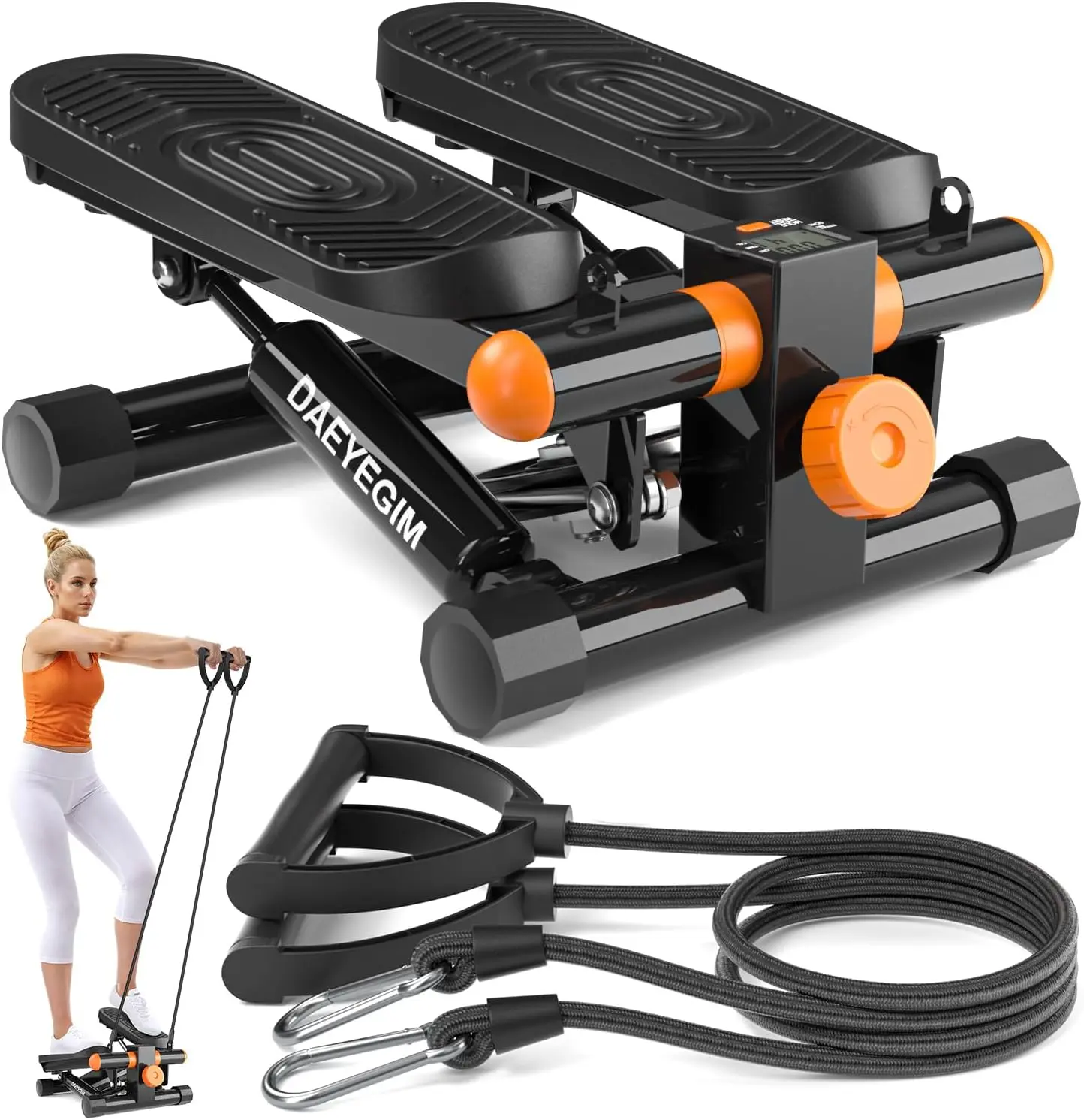 Mini Stepper for Exercise, Steppers for Exercise at Home, Stair Stepper with Resistance Bands, Mini Stepper with 300LBS Loading Capacity for Full Body Workout at Home Office
