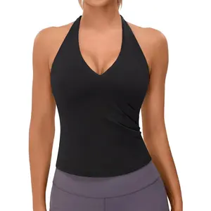 Outdoors & sports BMJL Womens Halter Workout Top Deep V Neck Gym Built in Bra Open Back Longline Padded Tank Tops Camisole