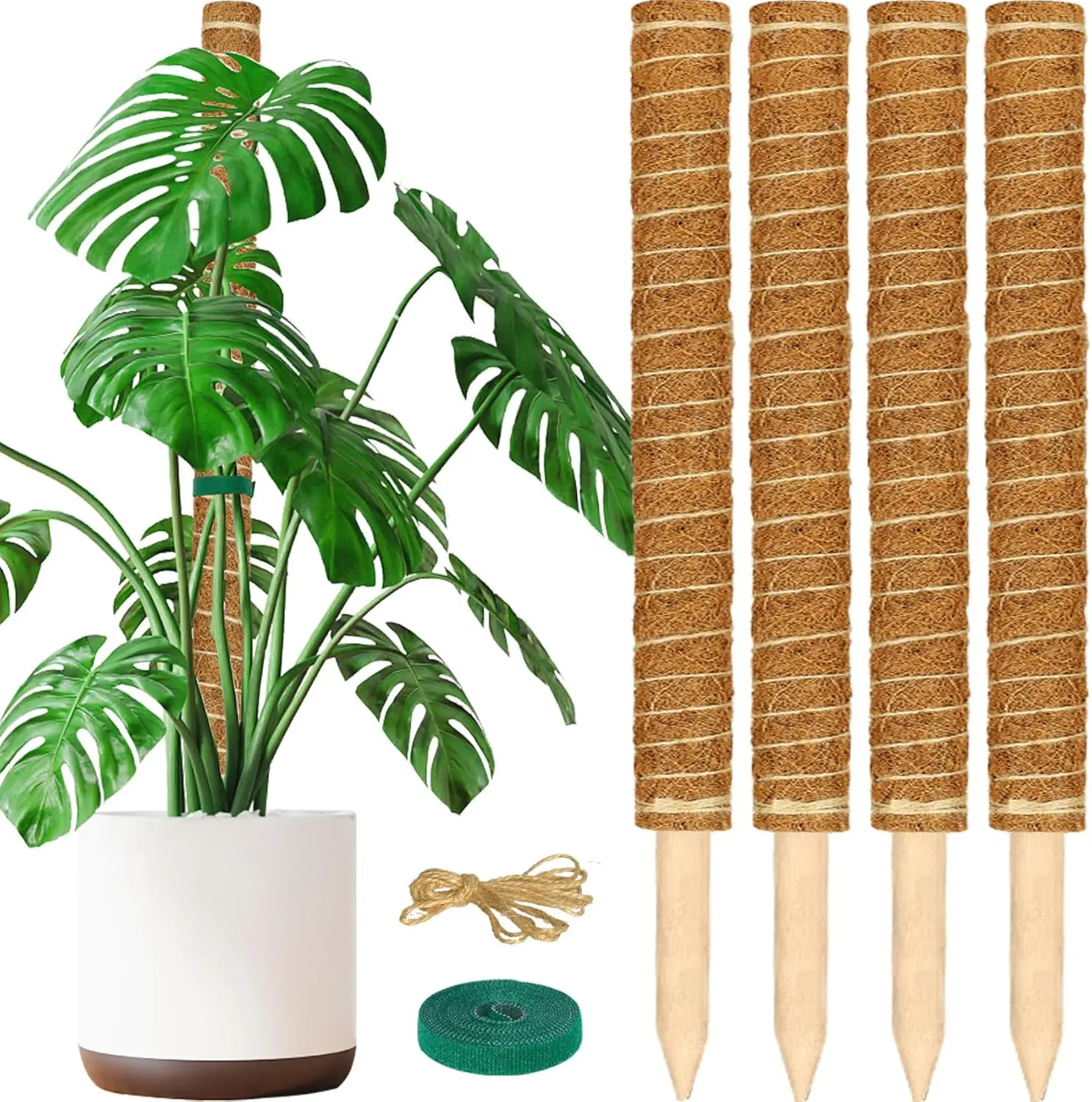 Moss Pole, 4 Pack 17inch Monstera Plant Support Stackable Moss Poles for Plants, Coir Totem Pole Tall Moss Pole for Climbing Plants, Sphagnum