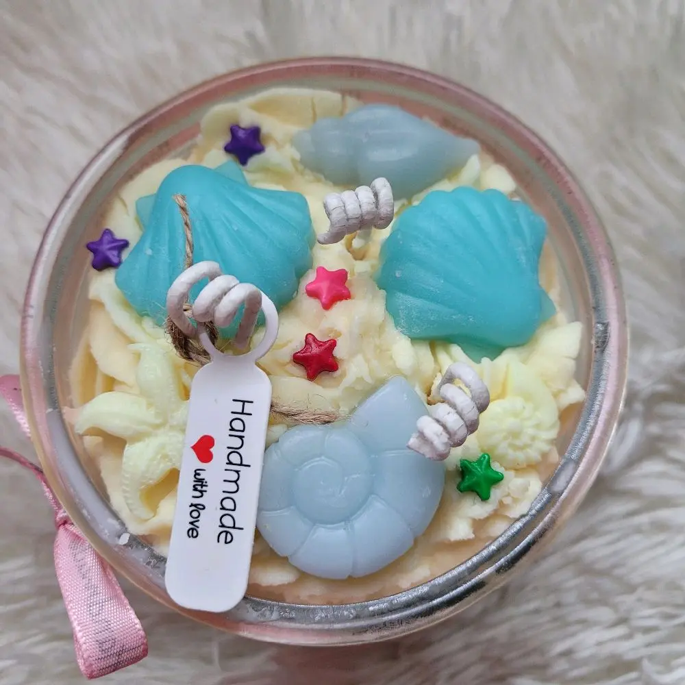 Handpoured Scented Soywax Candles - Beach Theme Home Fragrance, Homemade Decorative Candles with Colorful Beads - Freshener