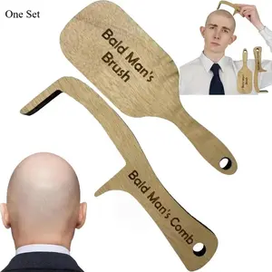 Funny Bald Men Hairbrush Set, Perfect Christmas Prank Gift, Unique Hairstyle Tool, Ideal for Grandpa and Party Jokes, Hair Styling Comb, Wooden Comb