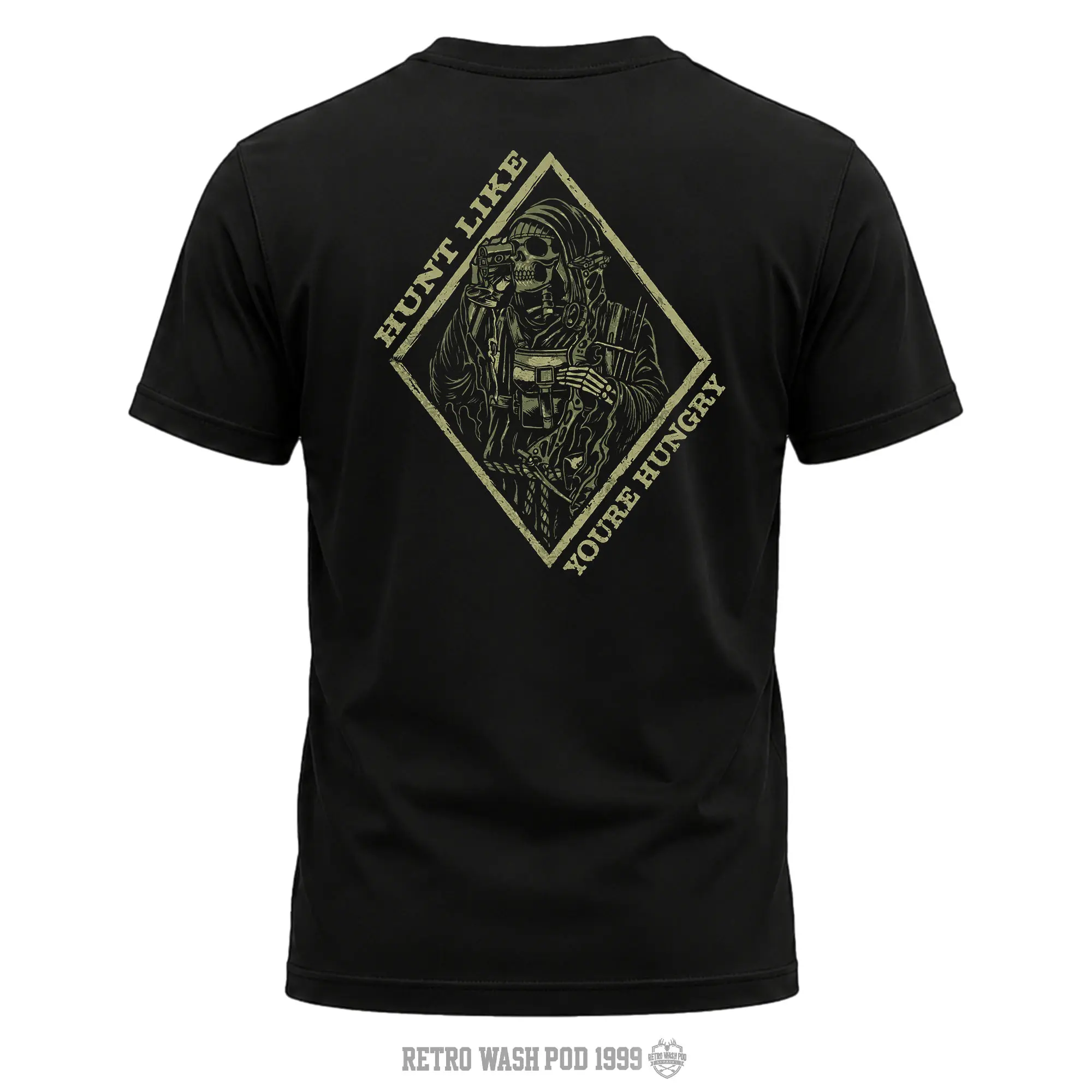 Mathews "Hunt Like You're Hungry" Men's Shirt, Hunting T-shirt, Crew Bowhunting Shirt, Deer Skull Archery Tee, Archery Tactical Gear, Unisex Short Sleeve Casual 100%, Outdoor Gift For Men, Made In USA.