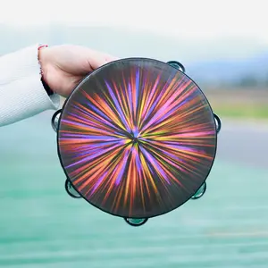 8 Inch Double Row Color Hand Tambourine, Safe Fun Percussion Toy for Talent Shows, Baby Sensory Play & Family Music Practice