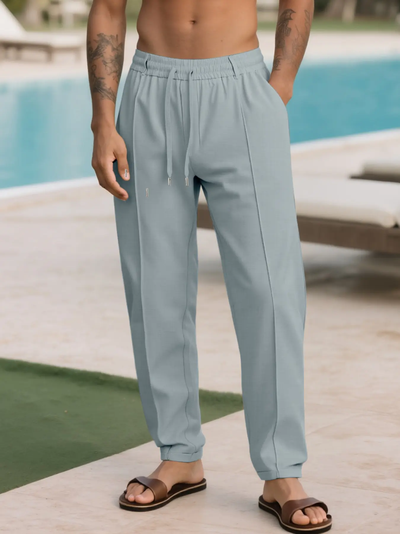 Men's solid color casual pants, Casual Straight Leg, drawstring waist straight-cut pants, men's Casual Pants for back-to-school season, a must-have for men's daily wear, gatherings and dates, Menswear