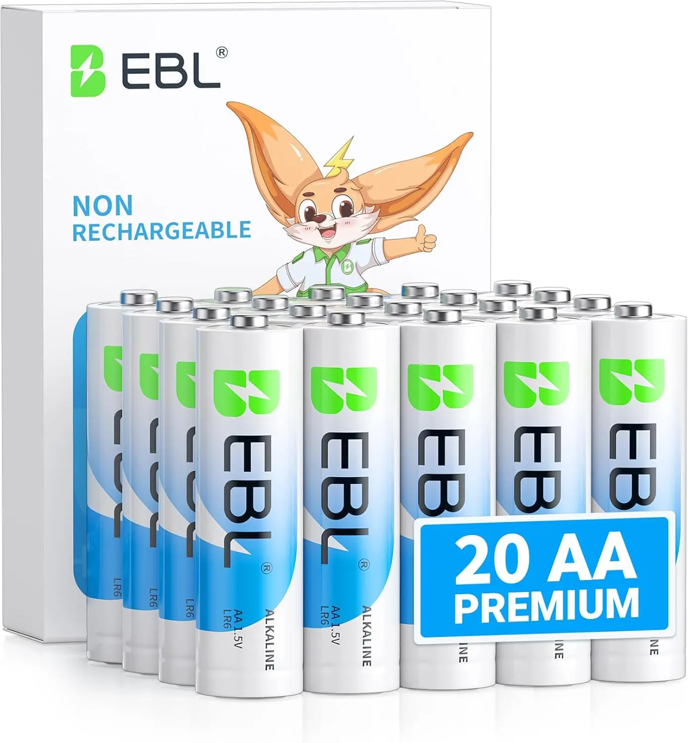 Batteries 20 Pack Non-Rechargeable 1.5V Alkaline Double A Batteries, Long-Lasting Alkaline AA Battery for Household Devices, 10-Year Shelf Life