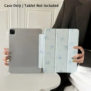 This blue floral bow case features an adjustable stand and pencil holder, and is a foldable, non-slip TPU protective case suitable for Samsung, iPad mini, iPad Air, iPad Pro/iPad 10th and 11th generation iPads.