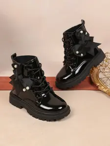New Fashionable PU Leather Boots for Girls, Casual Low Ankle Short Boots, All-Season Princess Shoes, Plain Pattern, Rubber Sole
