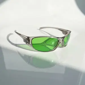 Retro 2000s Green Lens Sunglasses, Transparent Frame Shades for Summer Festivals & Daily Wear, For Men & Women