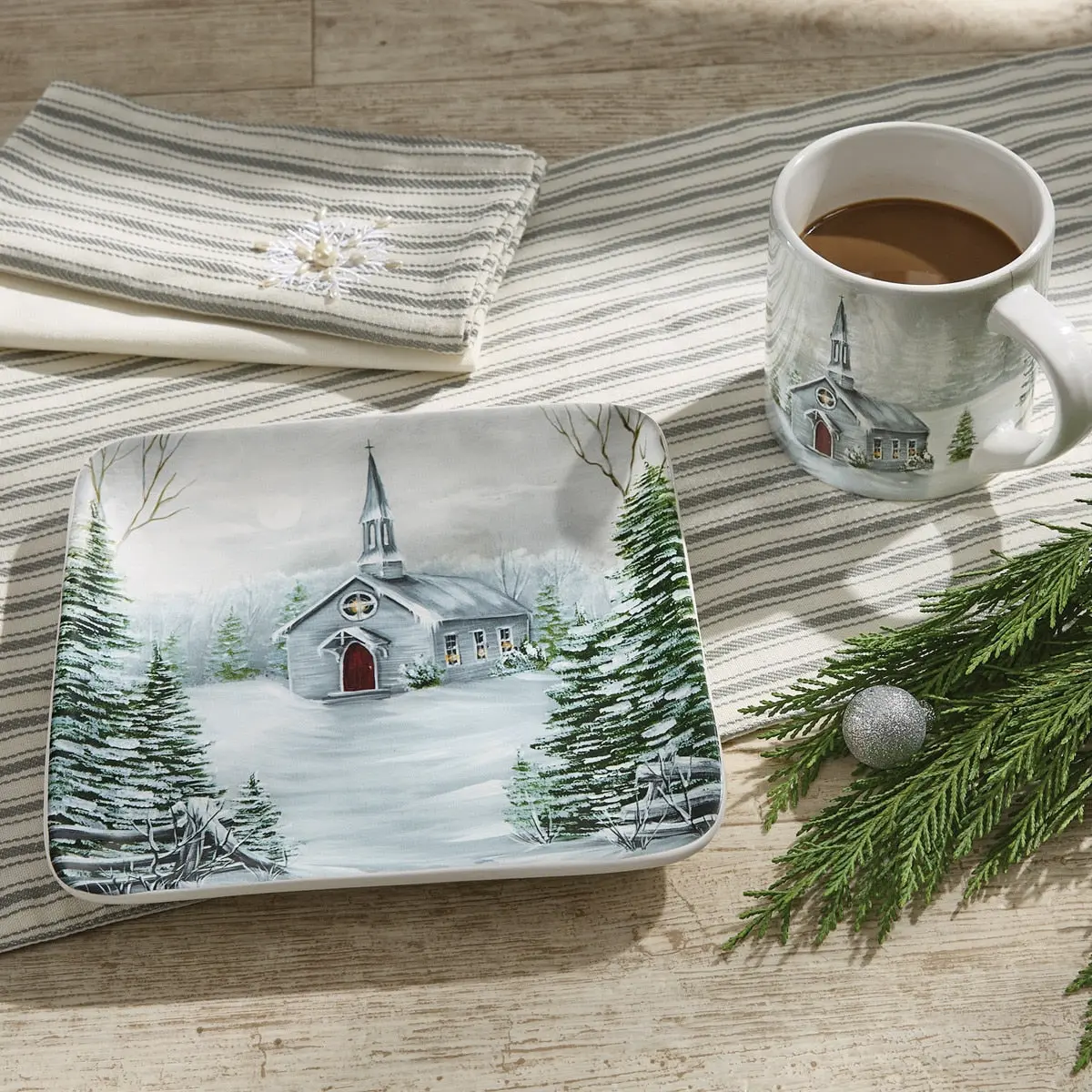 Evergreen Church Ceramic Stoneware Salad Plates, Casual Classic Serving Plates for Kitchen Tableware Use, Classic Plates