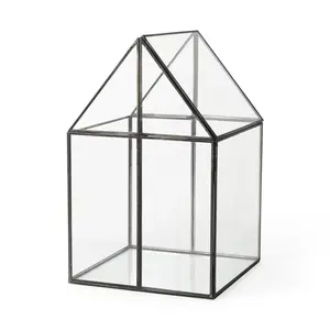 HomeRoots 392582 Black Extra Large House Shaped Glass Terrarium