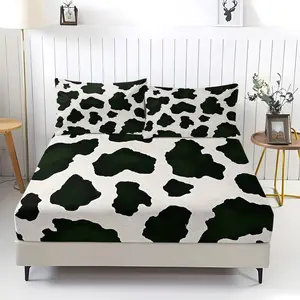 3Pcs Cute Cow Print Fitted Sheet Set, Modern Minimalist Style Bedding Set, Bedding Supplies, Includes 2 Pillowcases Without Inserts, High-Definition Printing, Suitable for Children'S and Teenagers' Bedroom Decor.