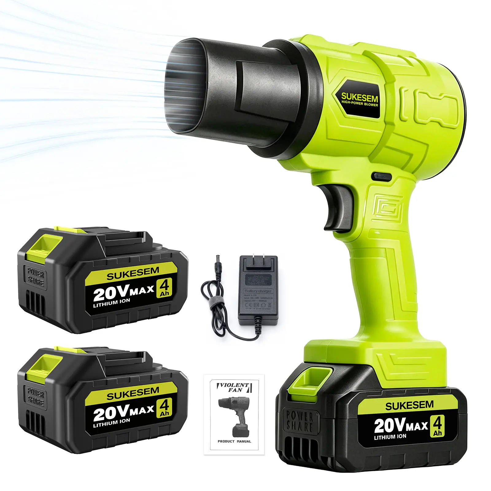 SUKESEM Handheld Cordless High-Power Blower, Portable High-Speed Turbo Fan with Rechargeable Bat, Cordless Power Tool for Car Detailing, Dust Removal