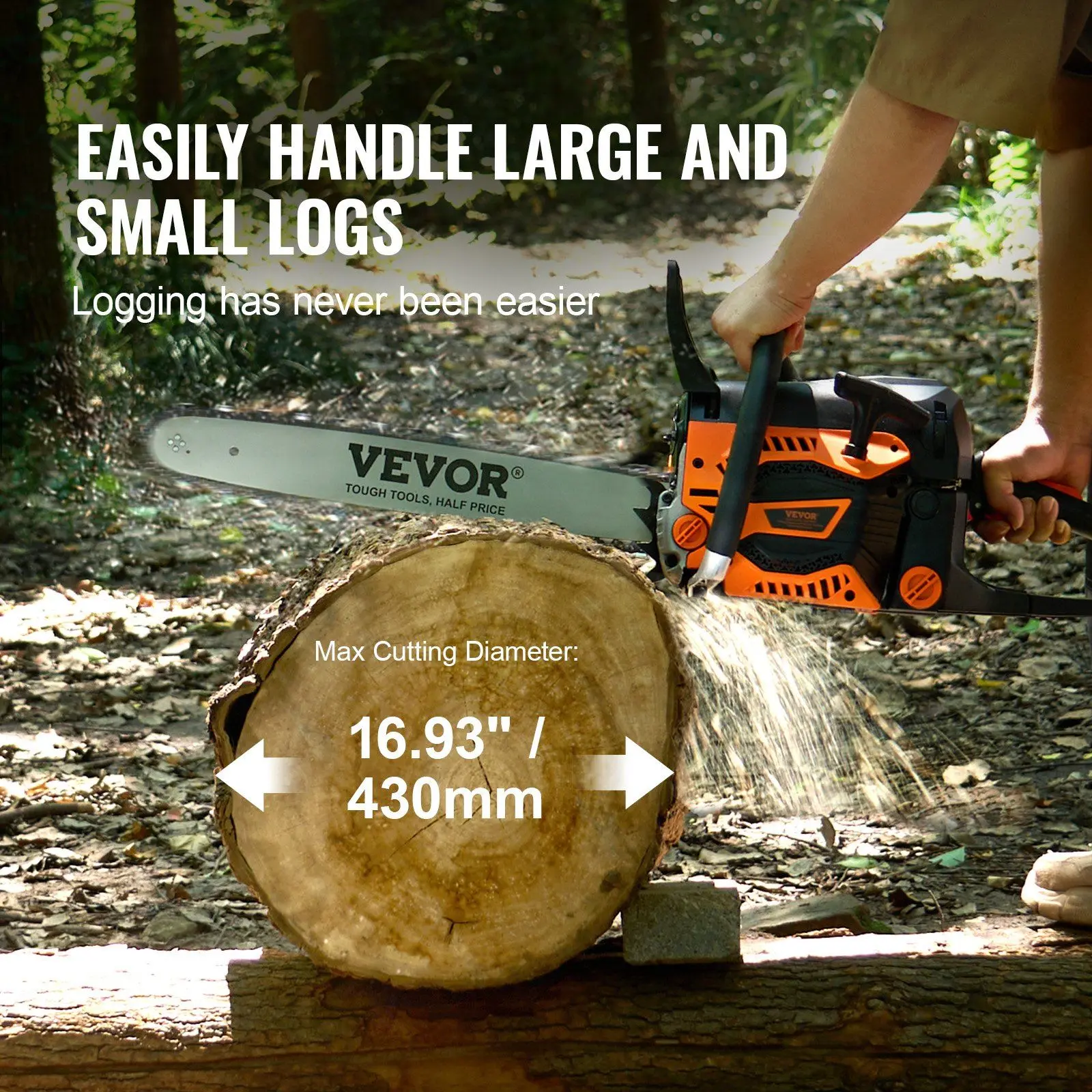 VEVOR 52CC 18" Gas Chainsaw with Brass Carburetor, Full Tool Kit for Cutting Lumber, Pruning, Tree Felling, Gas-Powered Wood Cutting Engine