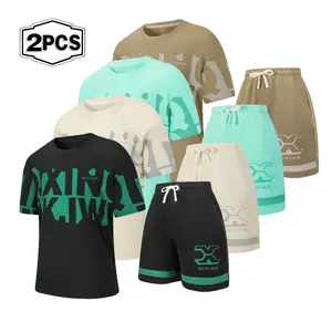 New set of summer trendy printed two-piece set, loose and versatile sports and leisure men's set