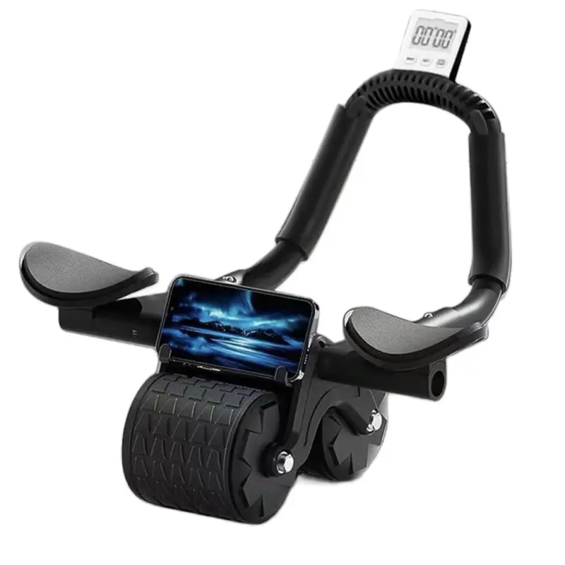 Core Muscles Abdominal Ab Roller with Integrated Phone Holder and Digital Timer for Enhanced Workout Experience