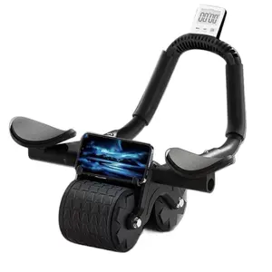 Core Muscles Abdominal Ab Roller with Integrated Phone Holder and Digital Timer for Enhanced Workout Experience