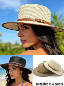 Women's Summer Sunhat, Outdoor Sun Hat, Fashionable British Style Flat Top Hat, Beach Vacation UV Protection, Elegant and Versatile, All Seasons