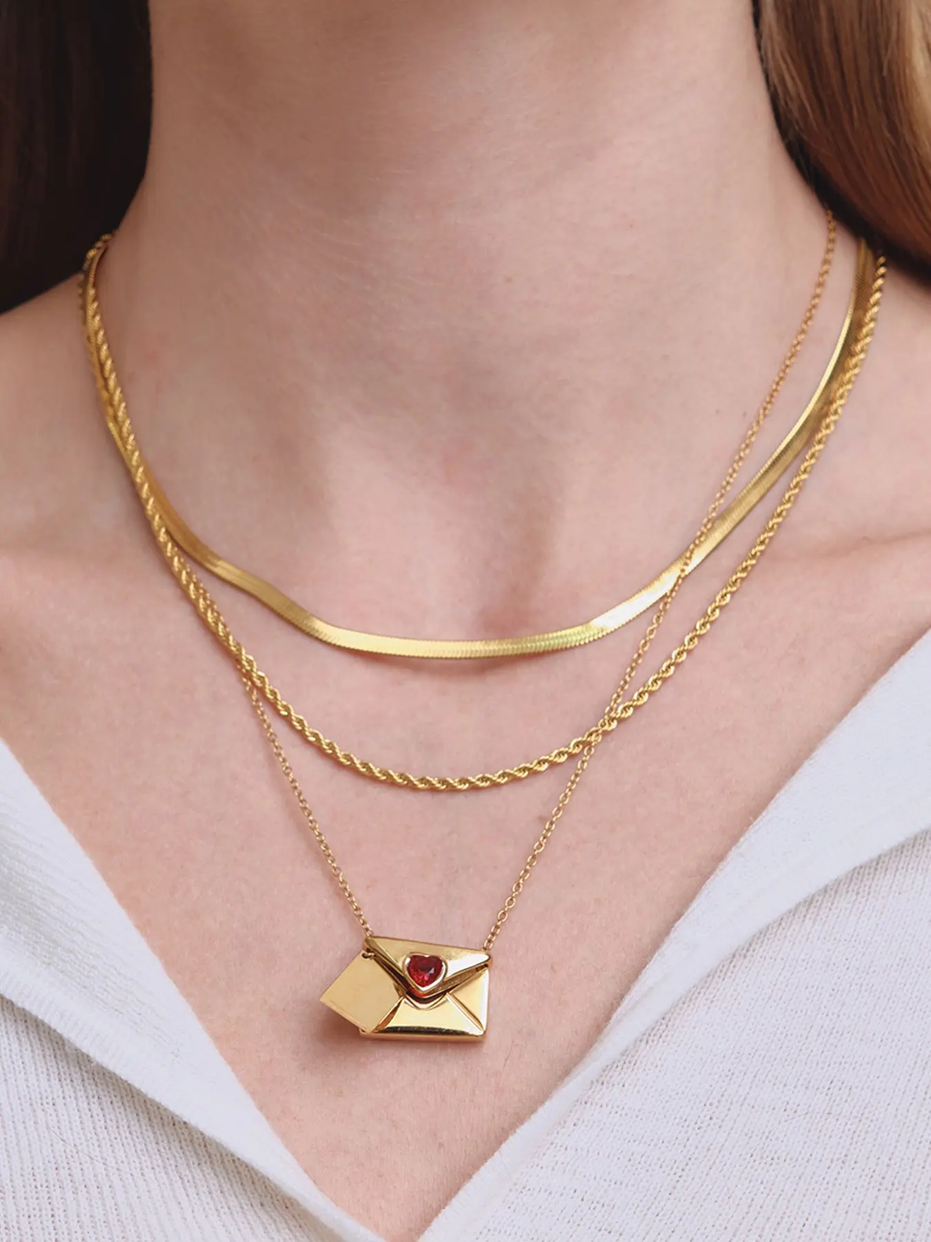 Ladies' Classic Openable Envelope Pendant Necklace Red Heart Shaped Zircon Carving with Love for You Necklace Women Valentine's Day Gift Dainty Heart Zirconia Fashion Jewelry Accessories