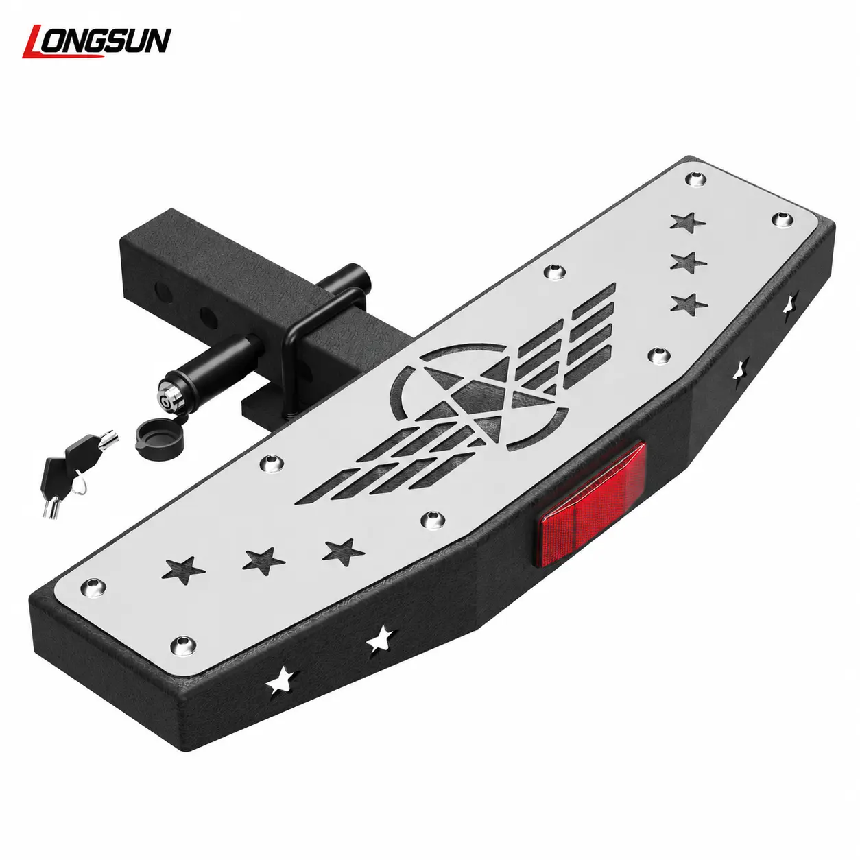 Longsun Hitch Step Trailer Hitch Step Fit for 2 Inch Receiver with Pin Lock, Textured Powder Coated, Stainless Steel Panel, 350lbs Maximum Load