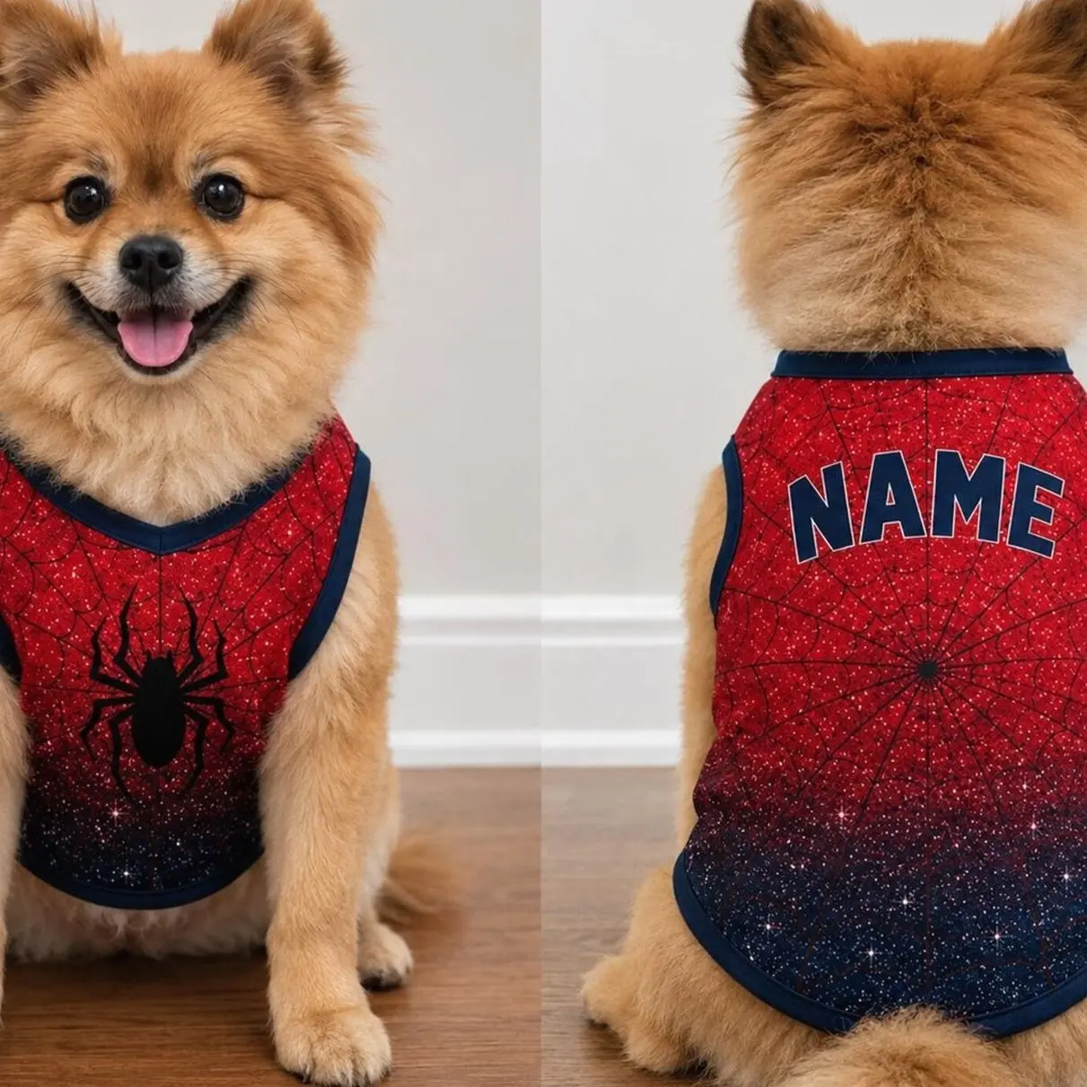 Custom Dog Jersey, Personalized Pet Shirt with Name, Red Spider Web Dog Clothes, Cute Costume for pet, halloween dog outfit J7U
