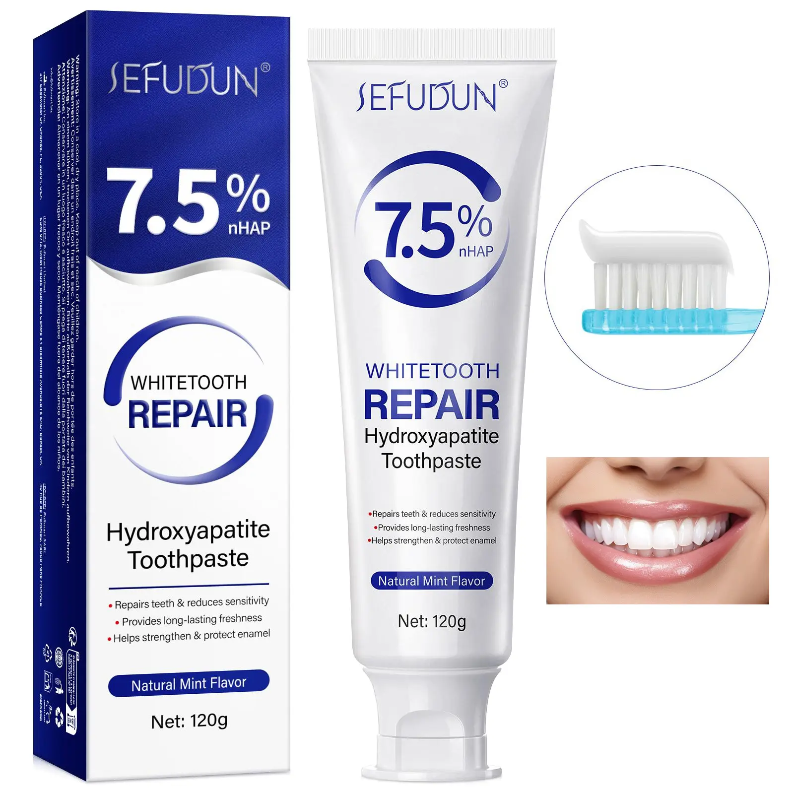 Sefudun Fluoride-Free Hydroxyapatite Mint Cleaning Toothpaste, Nonfluoride Toothpaste, Brighten Teeth, Mint Flavor Fresh Breath, Oral Care, Nano Hydroxyapatite, Eco-Friendly, 4.23oz