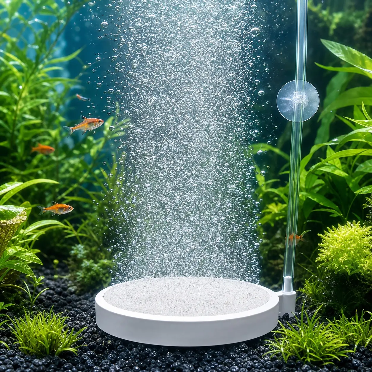 PetTime Nano Bubble Aquarium Air Stone Kit, 2-Inch Fine Bubble Diffuser Disc with 3W Quiet USB Air Pump, 6.6-Ft Tubing, Adjustable Flow Valve, Suction Cups and Reinforced ABS Inlet for Freshwater Fish Tank Aeration, Complete Set for Fish Keepers