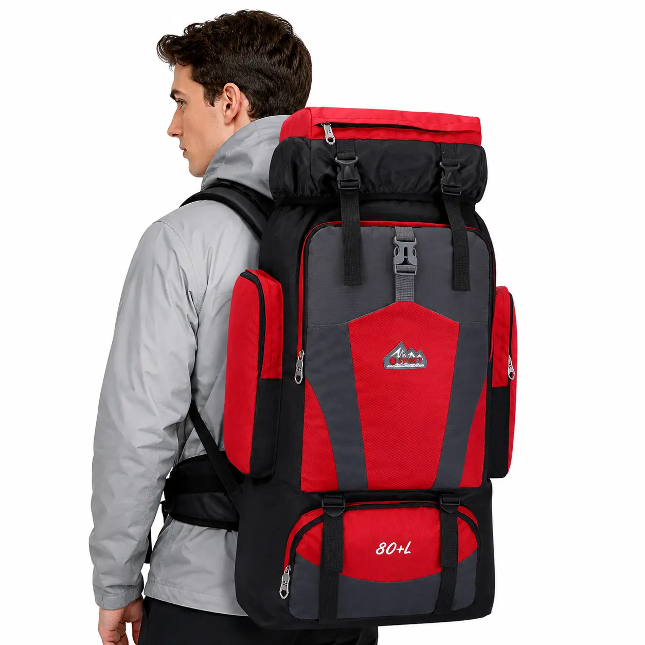Unisex Durable 80+L Waterproof Nylon-Polyester Outdoor Backpack - Multi-Compartment Multi-Purpose Rucksack for Hiking, Camping