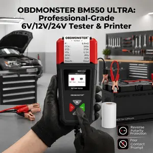 OBDMONSTER BM550 Ultra 6V 12V 24V Car Battery Tester with Built-in Thermal Printer, Professional Automotive Alternator Cranking Charging System Analyzer for Cars Trucks Motorcycles