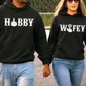 Hubby Wifey Matching Hoodie, Couple Relationship Hoodie Set, Cute Love Hoodie for Couples, Gift for Husband Wife