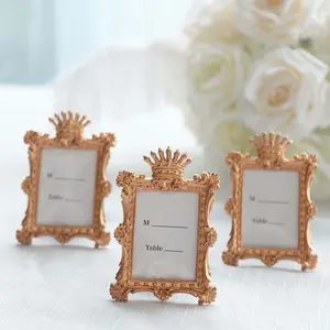 4-Pack Resin Picture Frames 4.5"x3" Vintage Crown Design Rectangle Gold - Mini Photo Frame Party Favors & Wedding Place Card Holders