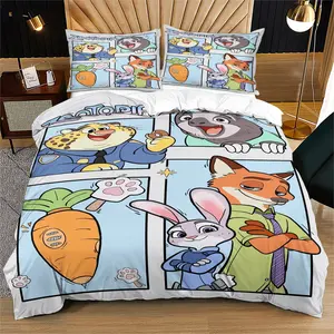 Crazy Zootopia cartoon image printed pattern soft and durable bedding duvet set, including 1 duvet cover and 1 or 2 pillowcases, without a core or pillow core, suitable for children or adults as gifts, modern style fashionable bedroom bed decoration