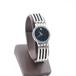 Movado Silver and Gold Two Tone Watch with Black Dial