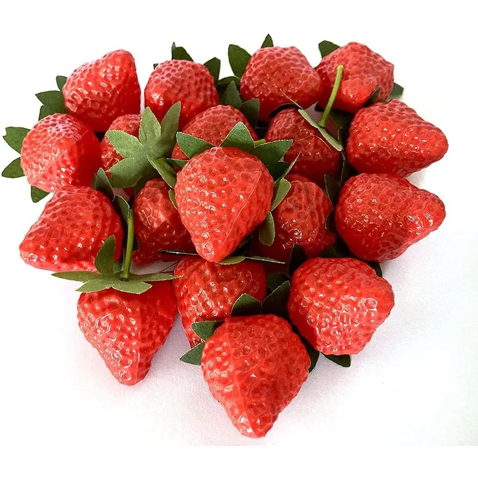 Aliotech 18PCS Plastic Lifelike Texture Red Strawberries Bulk Set - Decorative Fruit Props with Realistic Look for Home Kitchen Decoration, Photography