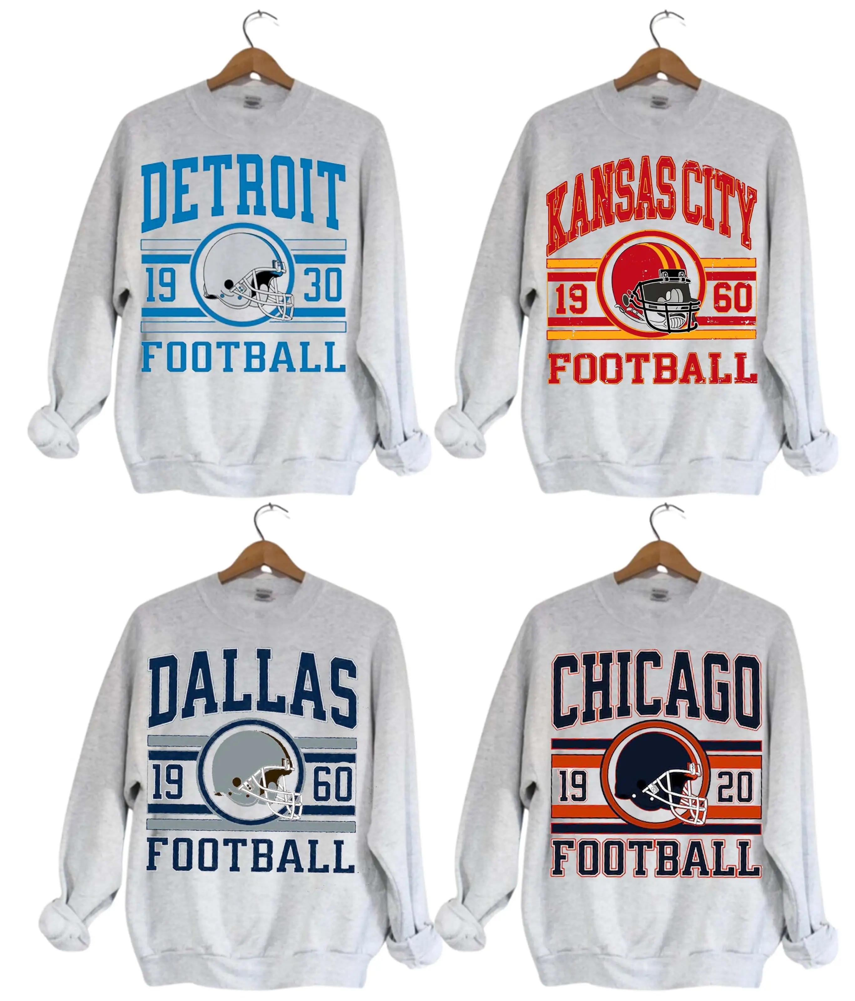 Unisex Crewneck Sport Classic Sweatshirt All Teams Football, Ash Grey Menswear Soft, Football Sweatshirt