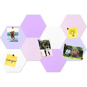 8 Pcs Hexagon Felt Cork Bulletin Board Tiles, Self Adhesive DIY Pin Board for Office School Home Wall Decor, Display Memos & Photos, Purple & Pink