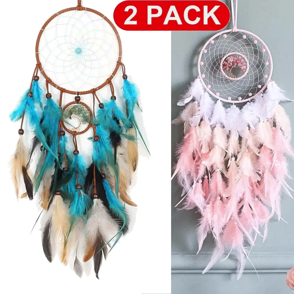 2pcs Dream Catcher, Boho Dreamcatcher with Turquoise Hanging Ornament, Handmade Wall Decor for Bedroom Study Room Courtyard Garden, Bless Gift