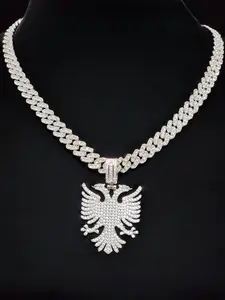 1Pieces Albanian Eagle Shaped Pendant and a 9mm Glass Rhinestone Cuban Chain Men Women Hip Hop Punk Pendant Necklace Iced Out Bling Bling Jewelry Cuban Link Necklace