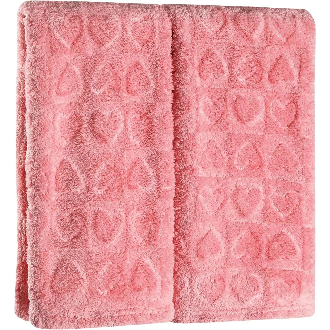 Female Plush Water Absorbent 2-Pack Fleece Valentine's Day Pink Heart Decorative Hand Towels - Multi-Purpose for Bathroom, Kitchen Use, Gift Option - 13.7in x29.5in for Drying, Absorbing