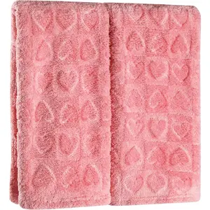 2 Pack Valentine's Day Hand Towels Pink Heart Bathroom Decorative Towels Set for Drying, Cleaning, Cooking, Holiday 13.7'' x 29.5''