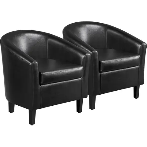 Yaheetech Faux Leather Accent Club Chair - Artificial Leather Barrel Arm Chair, Foam Fill Cushions for Every Day Sitting, 19" Wide Seat for Unwinding, Adjustable Pads, Water-Resist Coat for Living Room Bedroom