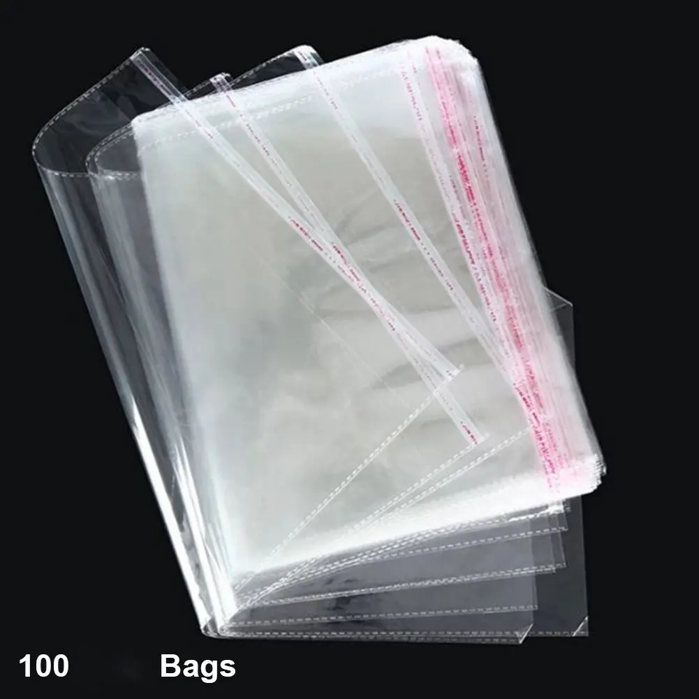 100 Clear Poly Bags OPP Cellophane Plastic Cello Bag Self Adhesive Any Size