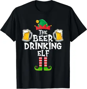 100% Cotton The Beer Drinking Elf, Funny Matching Family Group Christmas T-Shirt