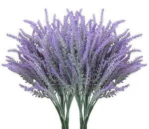 10 Bundles Fake Flowers Artificial Lavender Faux Plastic Plants for Home Decor Wedding Kitchen Garden Patio Porch Window Box Office Table Centerpieces Indoor Outdoor Decorations, Purple