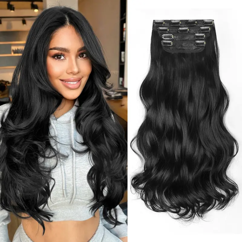KooKaStyle 4PCS Clip in Hair Extensions 20 Inch Long Wavy Hairpieces for Women – Natural & Soft Volume