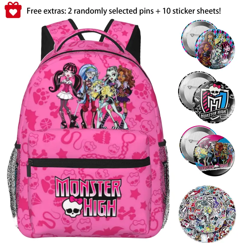 Monster high Back to School Backpack Monster high dolls Cute Cartoon Print Bookbag for Little Girls Monster high doll Lightweight Casual Daypack with Multiple Pockets for Kindergarten & Elementary