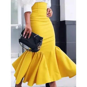 Women's High Waist Mermaid Midi Skirt, Solid Color Bodycon Pleated Fish Tail Half Skirt, Party & Casual Wear, All Seasons