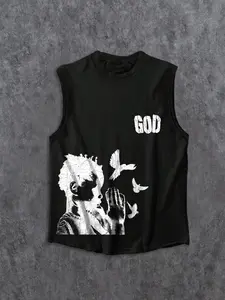 Men's Regular Fit "GO" Print Tank Top, Casual Sleeveless Top for Summer, Men's Clothes for Daily Wear, Socks
