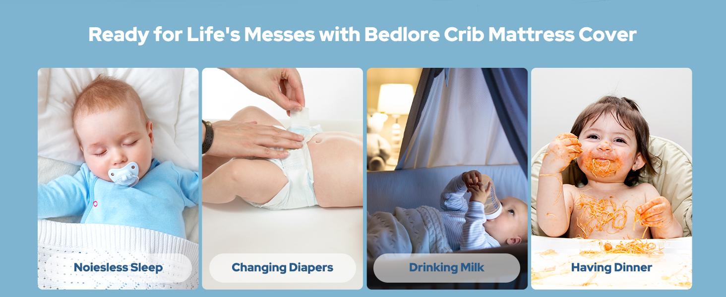 SpringGlowUp【BEDLORE】Luxury Waterproof Crib Mattress Protector – Ultra-Soft, Noiseless & Breathable Toddler Bed Cover. Quilted for comfort, this machine washable pad fits standard 52"x28" cribs—perfect for nursery, bedwetting, and overnight protection.