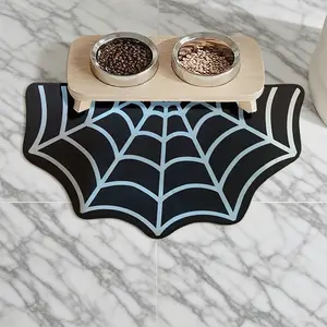 Spider Web Pattern Pet Feeding Mat, Large 15.75x23.62 Inch Non-Slip Polyester Cat/dog Bowl Pad, Durable Easy Clean Food Mat